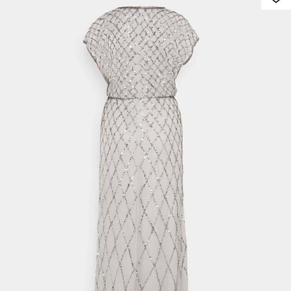 Adrianna Papell sequin lattice dress with flutter sleeves in Bridal Silver-NWT - Picture 3 of 10